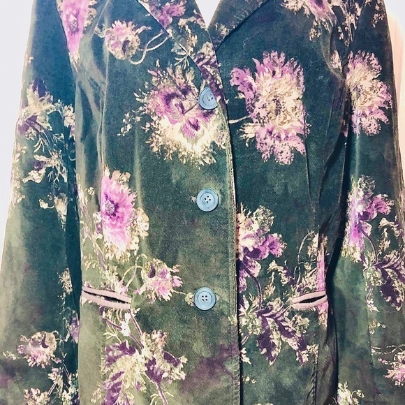 J. Jill Floral Chocolate Brown Velvet Work Blazer - Picture 5 of 8